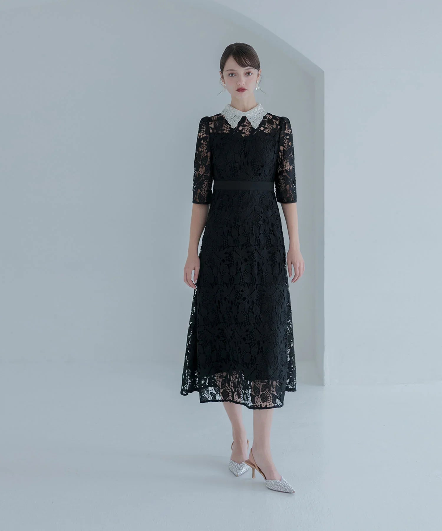 一部当日発送】花柄レースビジューカラーAラインワンピース結婚式ドレス