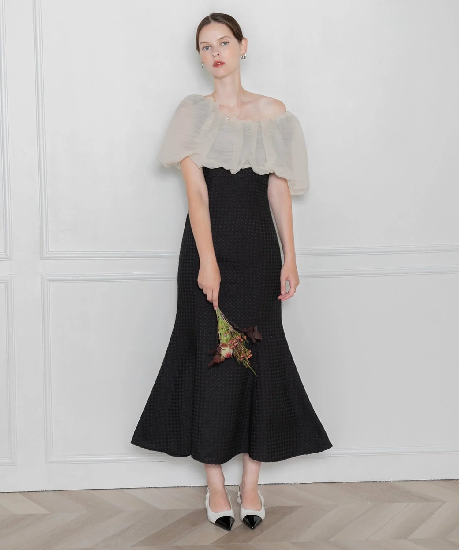 当日発送】2WAYオフショルダーパフスリーブマーメイドドレス