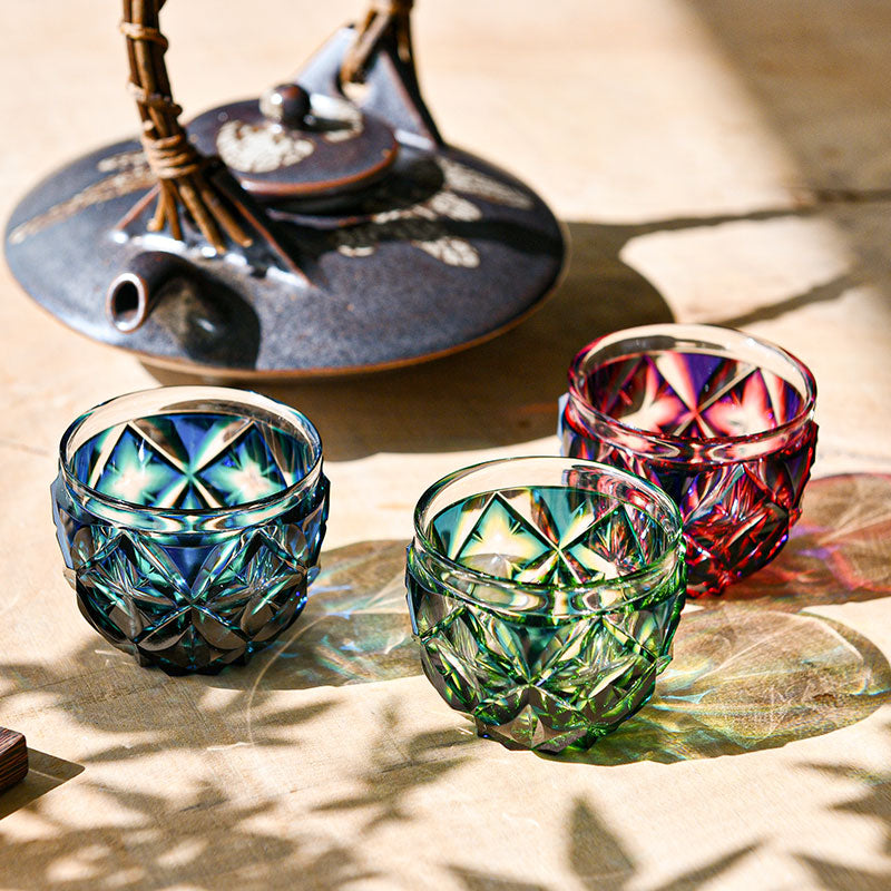 薩摩切子 島津磯斉 色被せ切子ガラス タンブラーB 共箱 東Y7-1205☆2F