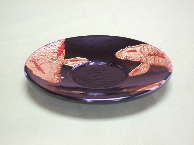 レア物、漆塗り鎌倉彫のモダン茶托5客 レア物、漆塗り鎌倉彫のモダン