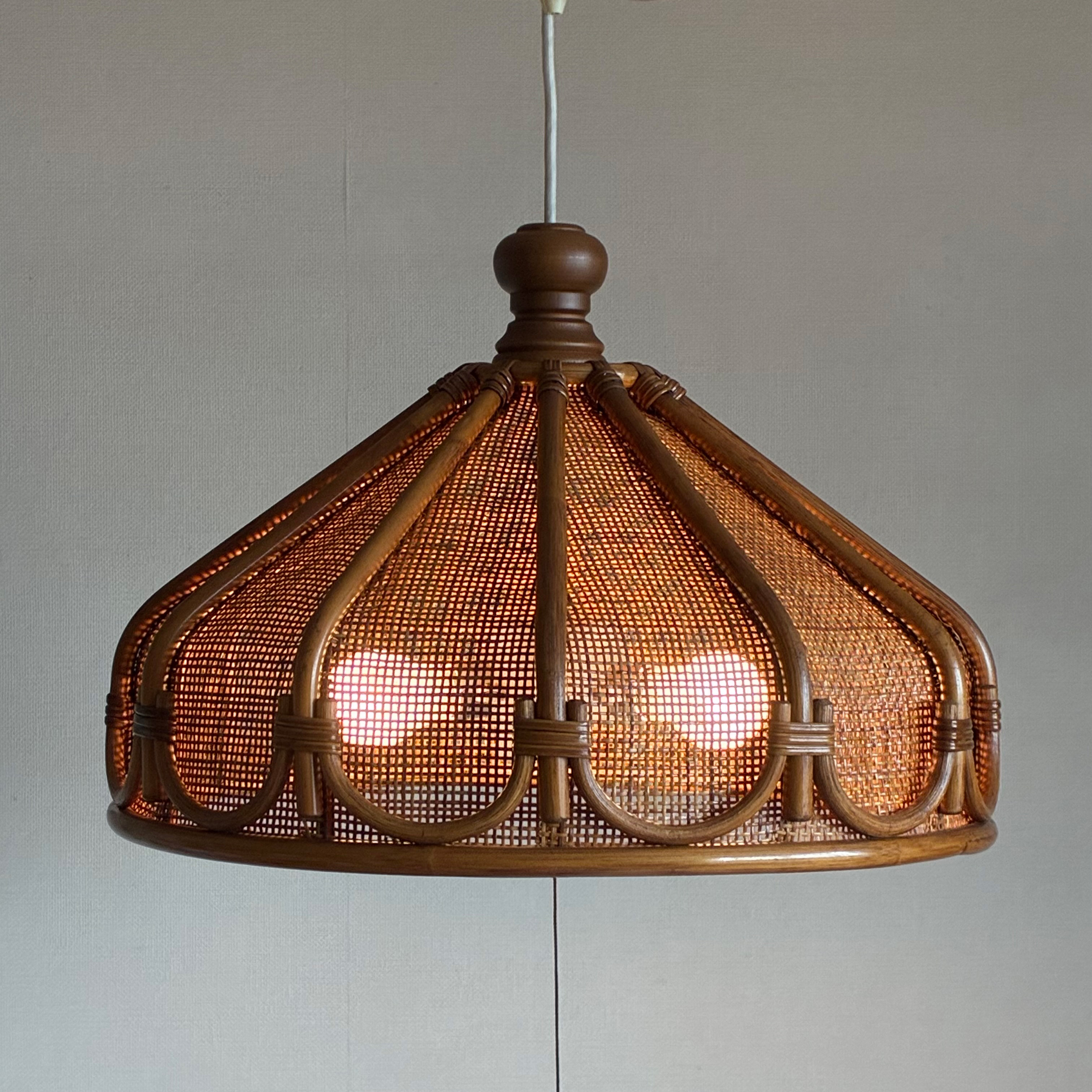 ヴィンテージ ラタン ランプシェード 山田照明 デザイン ペンダントランプ