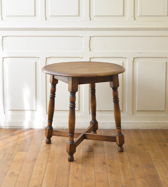 アンティーク イギリス製 ブラウン 円形 木製 テーブル 92cm×46cm