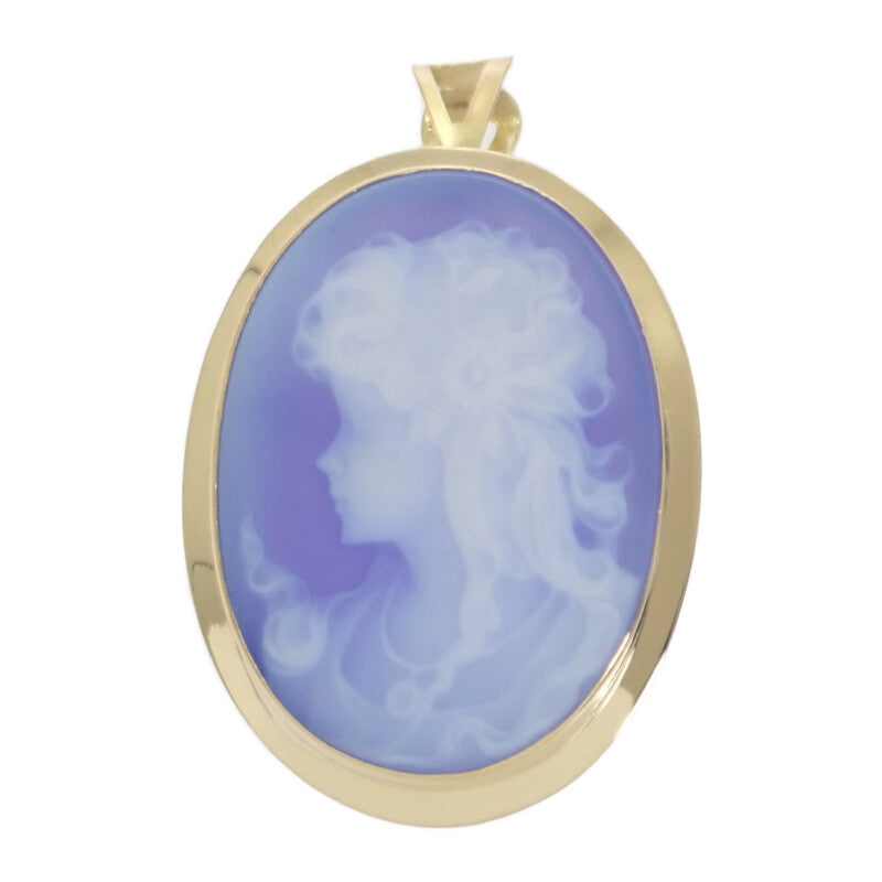 K18 直径7cm月と少女のカメオ 美品 カメオ ペンダントトップ ブローチ