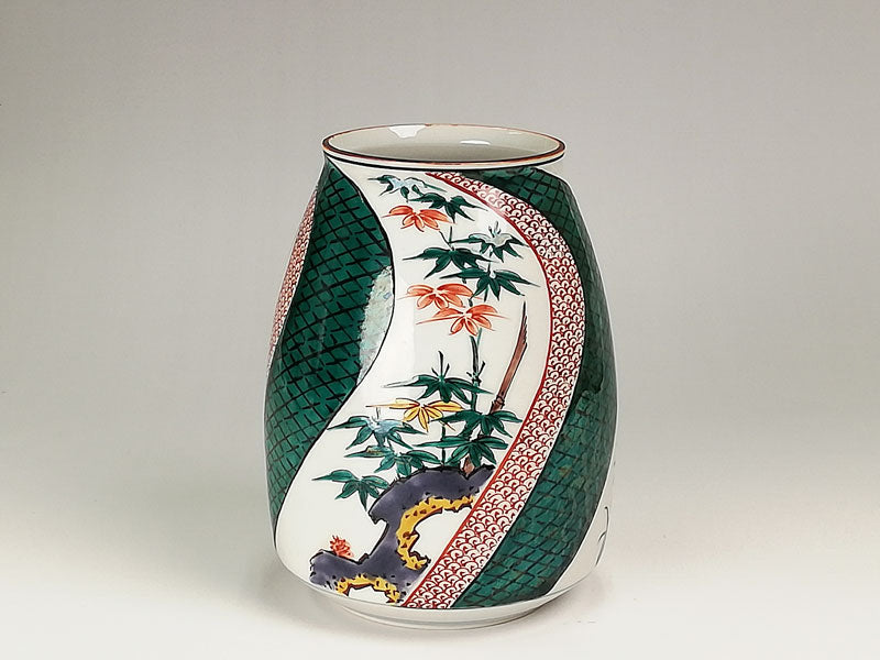 九谷の名工 三ツ井為吉作 色絵 十網図 香炉 K83 共箱 栞付き 九谷の