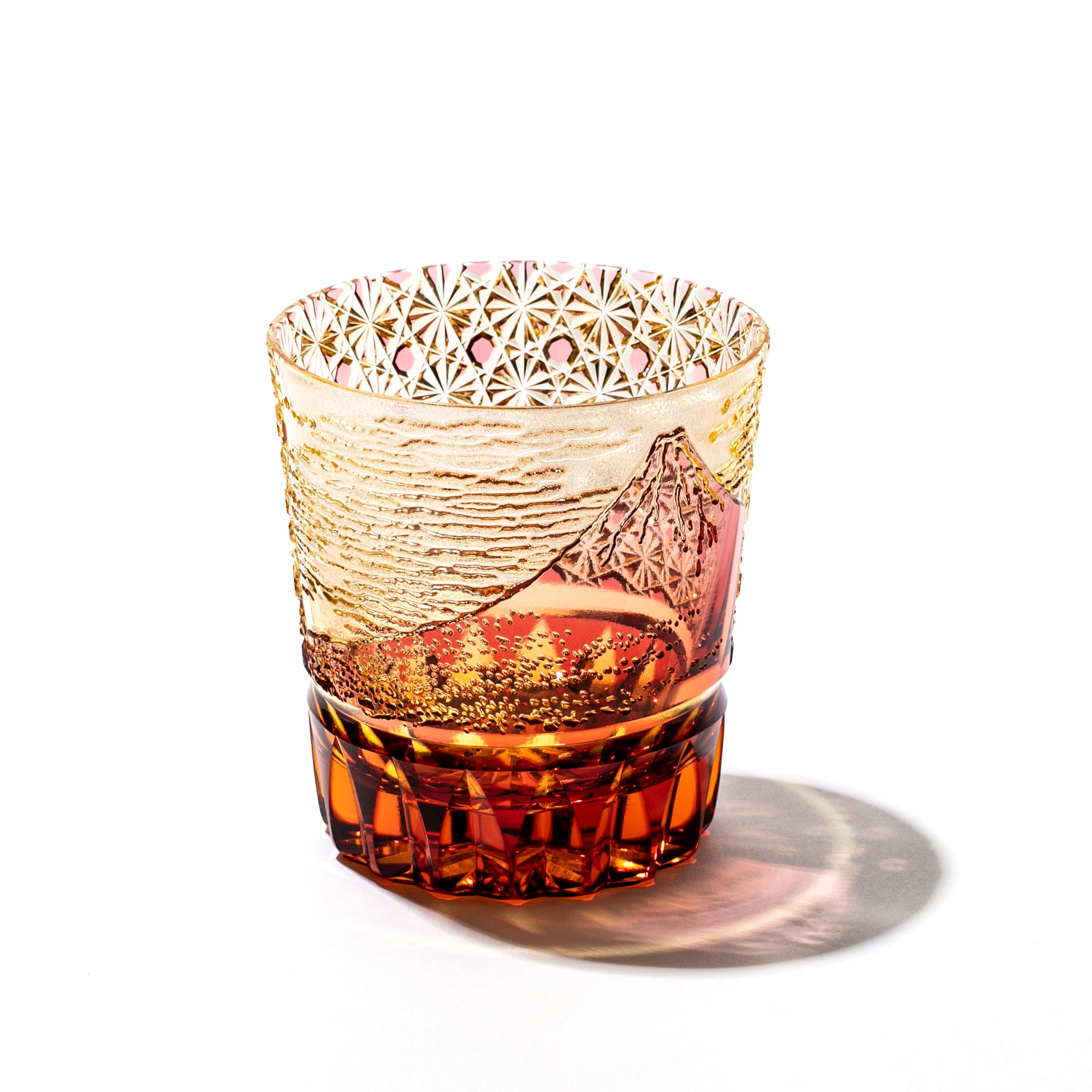 江戸切子 伝統工芸士 木村泰典 作 富嶽三十六景「凱風快晴」に菊籠目紋