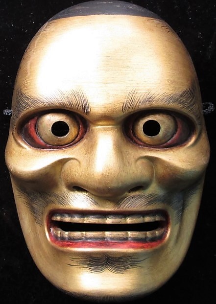 能楽 雅楽 能面 木彫 出目作 釣眼 M R4854 能楽 雅楽 能面 木彫 出目作