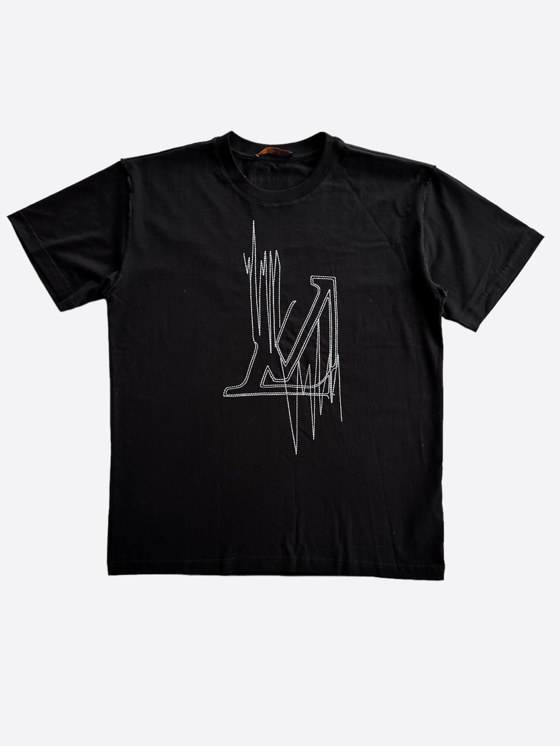 Louis Vuitton Black & White Frequency Embroidered T-Shirt – Savonches