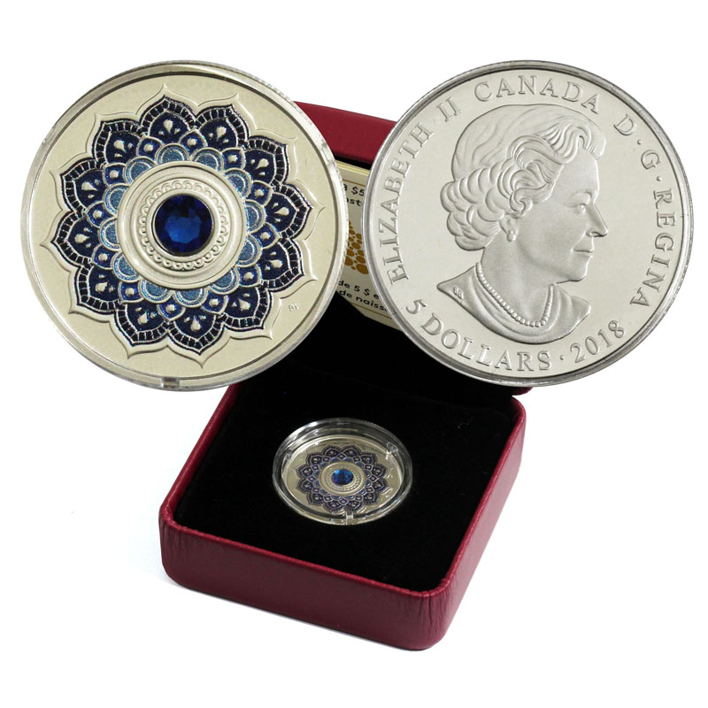 2018年銘 サファイアクリスタルカラープルーフ銀貨 カナダ(9月誕生石