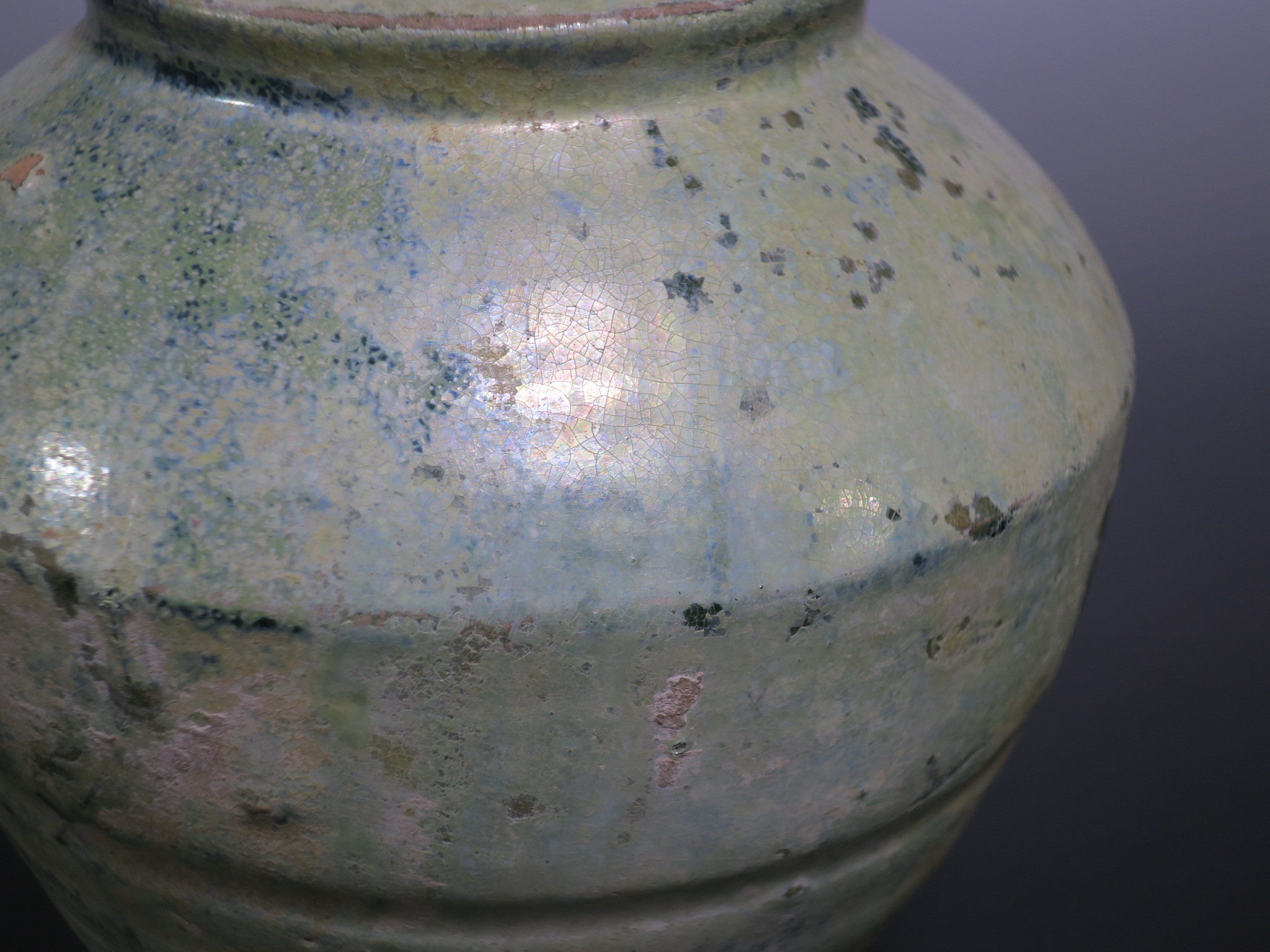 漢 銀化 緑釉小壷 仙遊洞