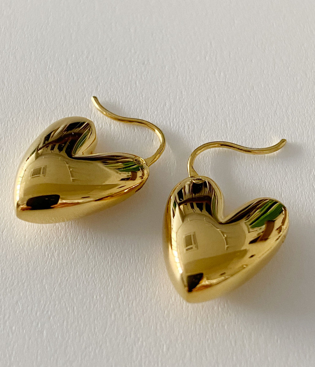 R.ALAGAN/TINY PUFFY HEART HOOPS(GOLD)