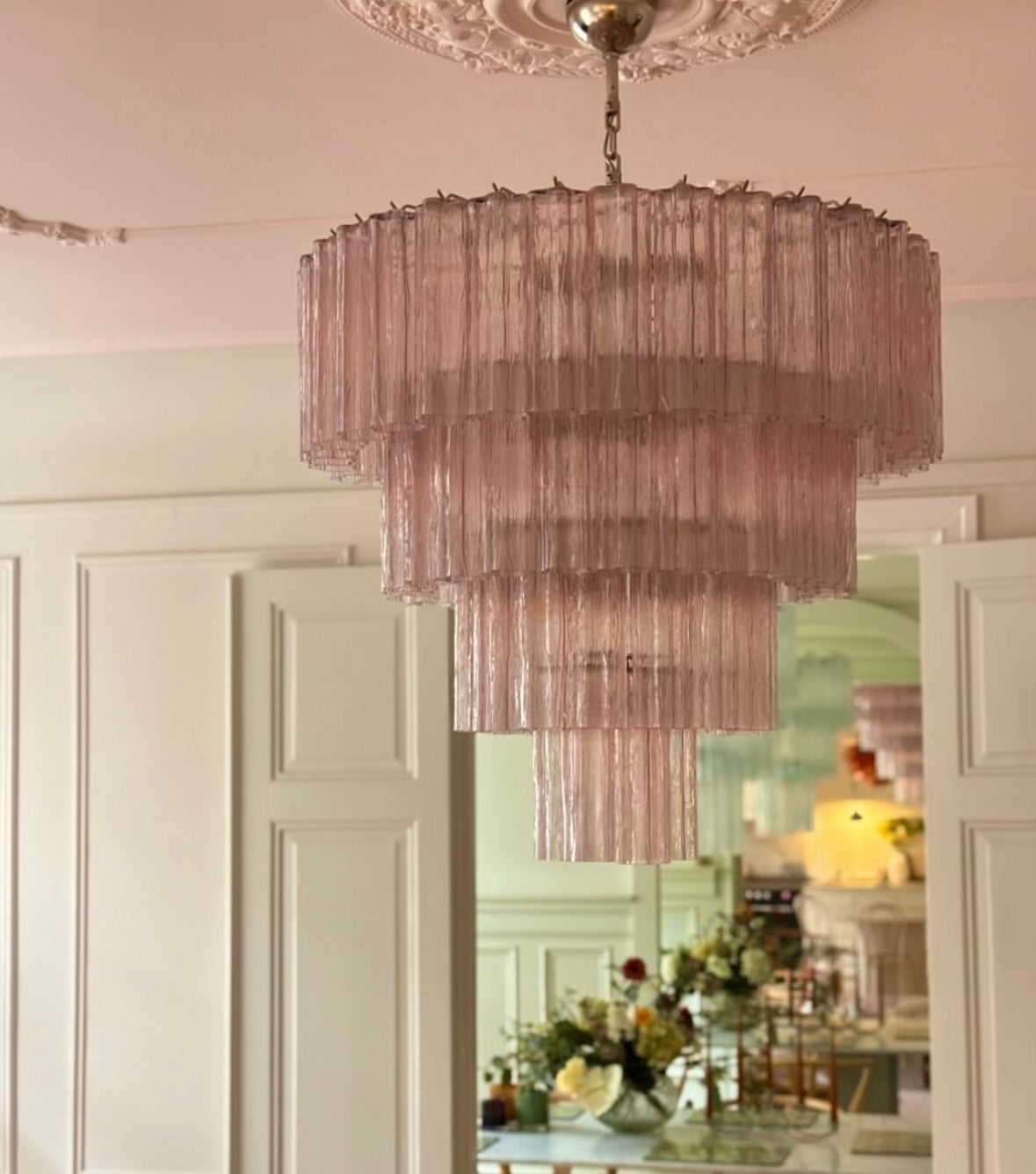 MURANO】ITALY☆ムラノ 金彩 ピンク レース ライン 水差し ピッチャー