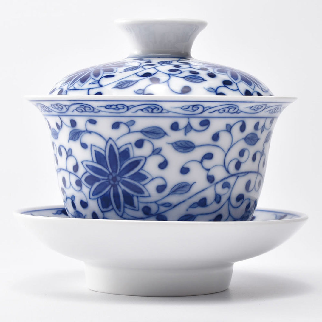 景徳鎮 元青花磁器魚藻紋懸停二才蓋碗 茶碗 煎茶器 景徳鎮 元青花磁器