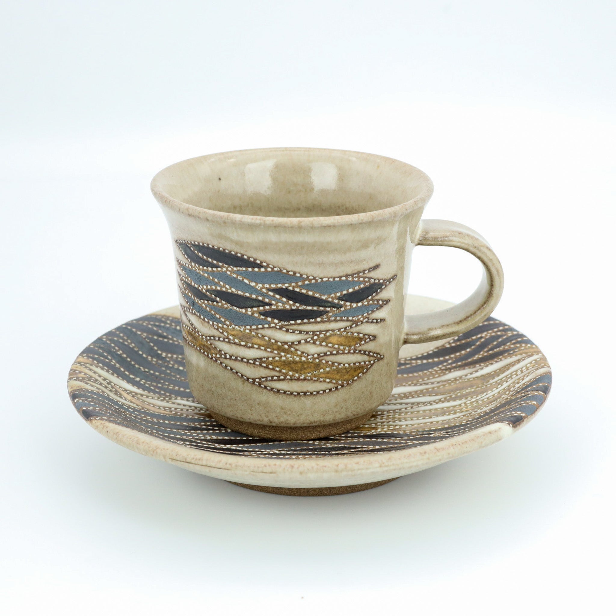 陶庫】益子焼オンラインショップ ｜向山文也-象嵌釉彩波状紋珈琲碗皿