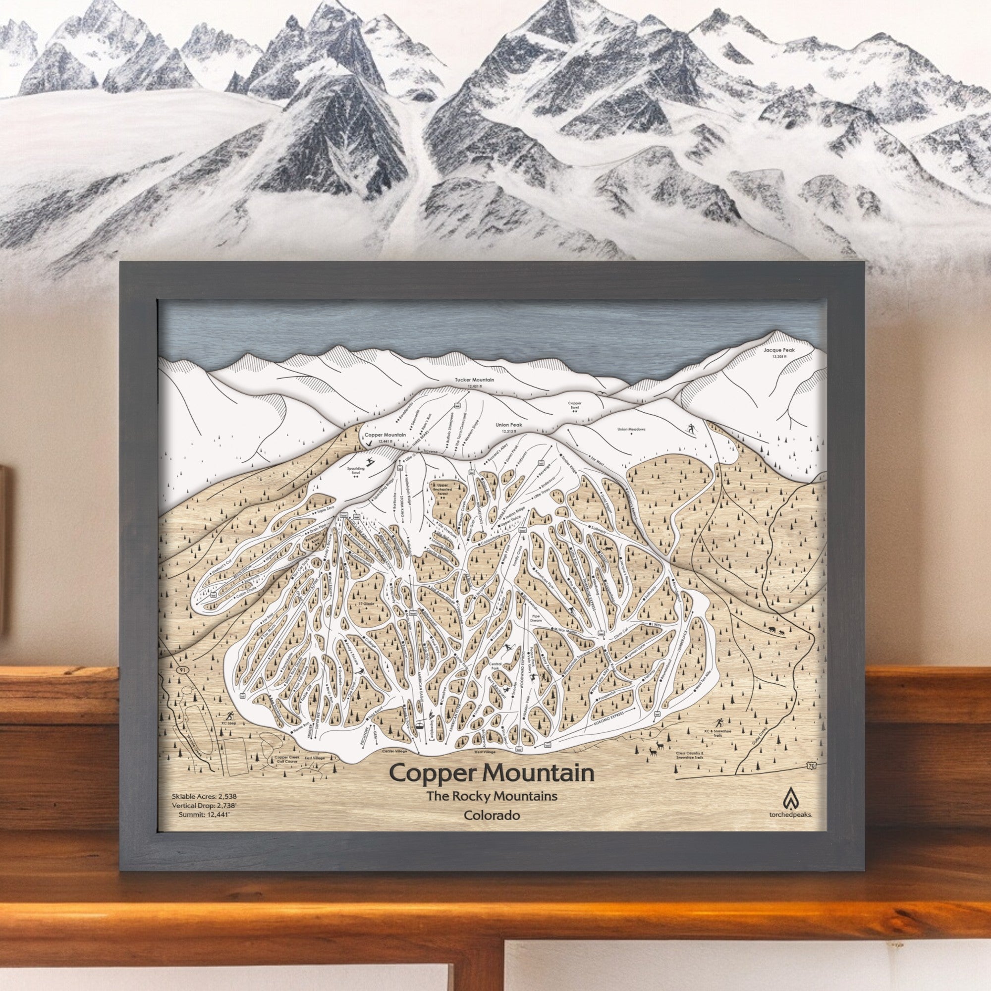 Copper Mountain, CO Ski Trail Map | 3D Wood Mountain Art