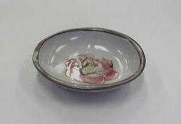 益子焼堀越美紀作自然釉秋桜文長皿共箱N8681D