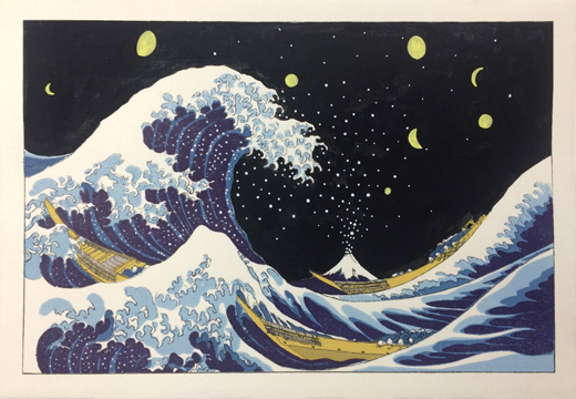 晴れの街ギャラリー 掛け軸 タペストリー 富嶽三十六景 神奈川沖浪裏