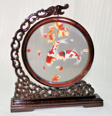 中国／蘇州刺繍・両面刺繍☆水鳥 中国，苏绣，置物，鳥の刺繍，両面