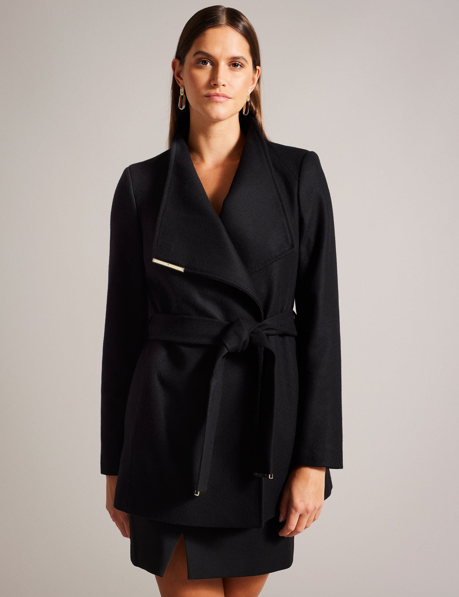 Ted Baker Women's ROSESSO Short Belted Wool Wrap Coat in Black