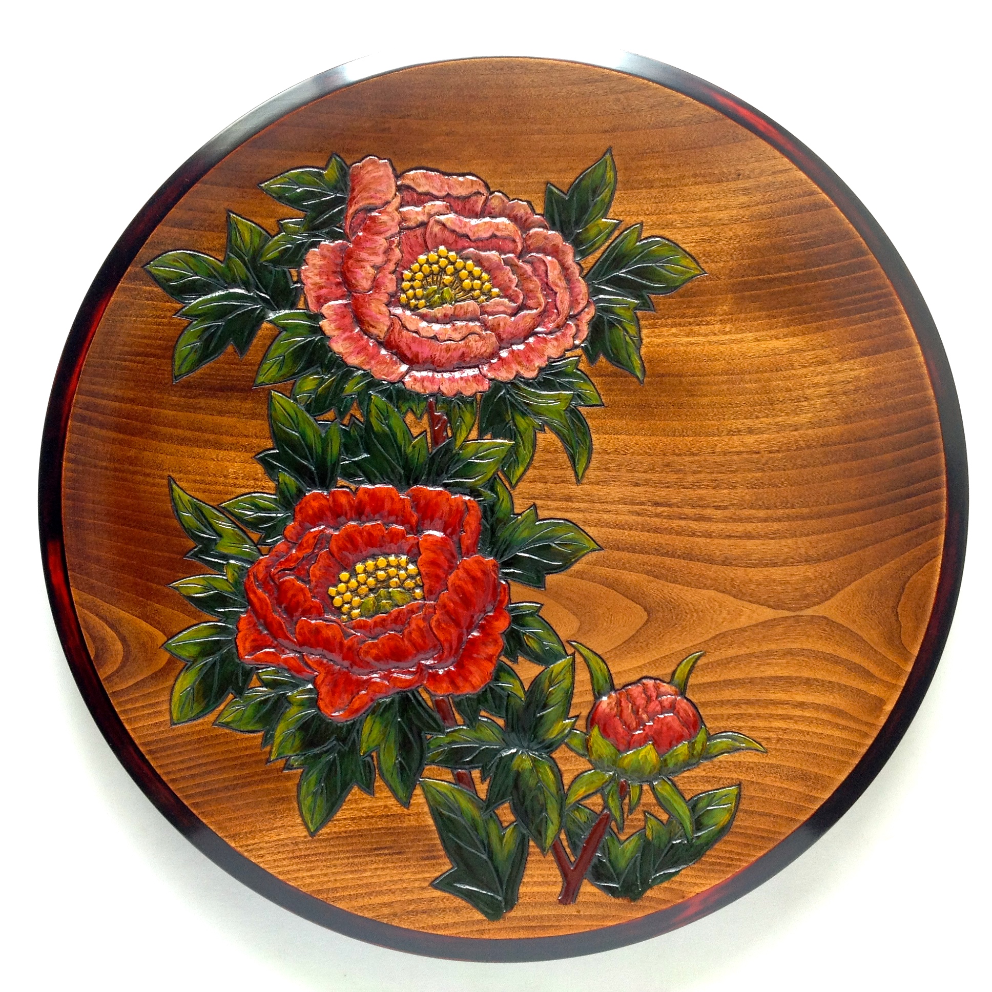 飾皿尺2 春 牡丹（四月） ｜ 岡山特産 烏城彫（うじょうぼり）～日本の