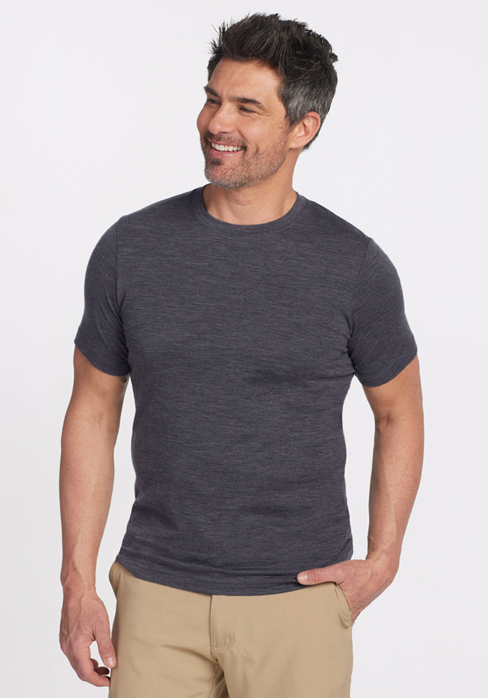 Mens Short Sleeve Merino Wool Top - Wicks Moisture, Lightweight