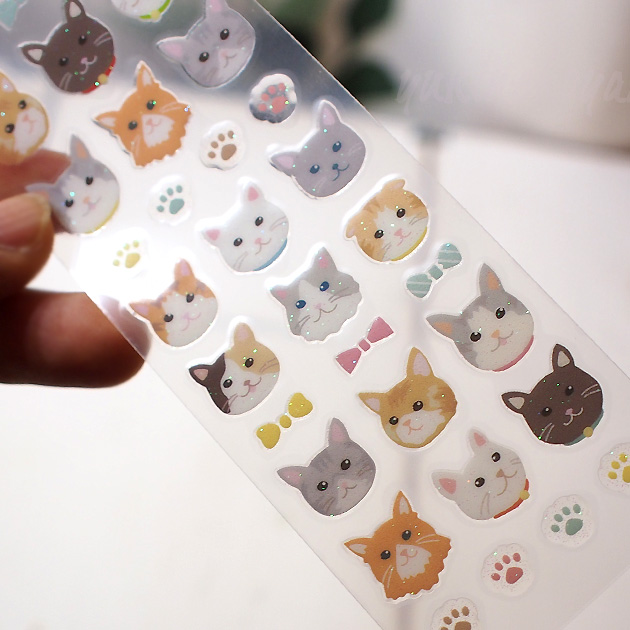 猫のシール キラキラシール クリアラメ 猫フェイス【FORON】::猫雑貨