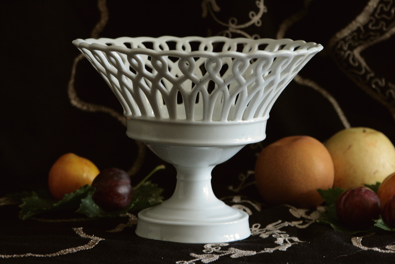 1900s フランス 25cm 白の堆積と大きなコンポティエ アンティーク 白