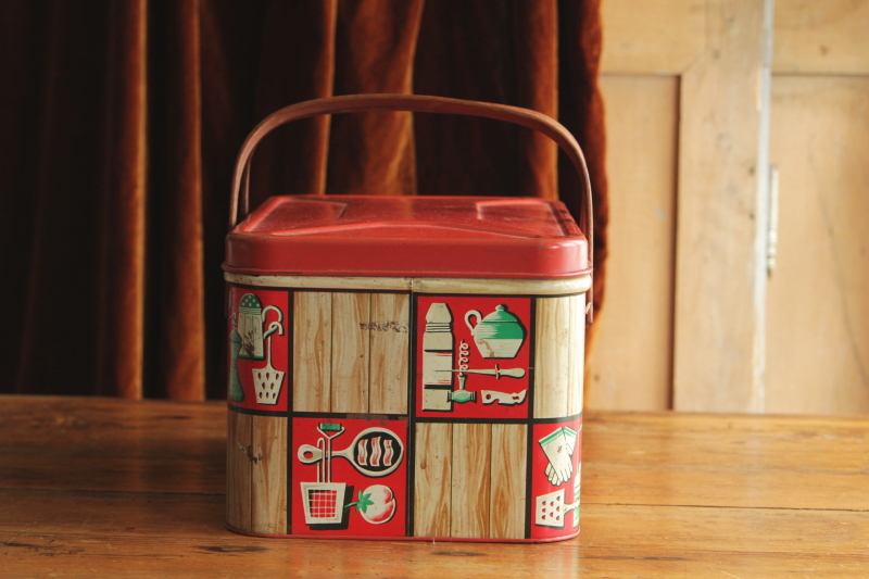 ティンバスケットティン缶ピクニックバスケットツールボックスアンティーク