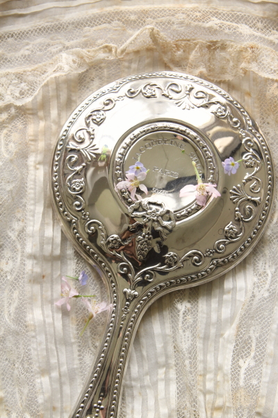 シルバー925 イギリス アンティーク ハンドミラー 手鏡 シルバー925