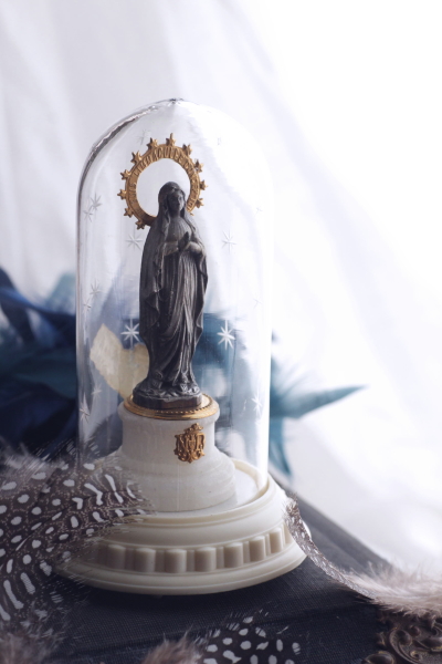 フランスアンティークルルドの泉聖母マリア球面ガラス額フレーム壁掛け