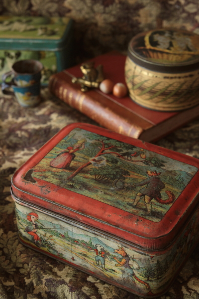 フランス アンティーク tin can キャニスター 6個セット ティン缶 赤