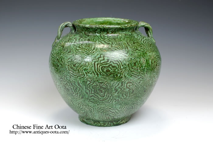 緑釉 練上 絞胎 高足杯 唐宋時代 高さ約10.5m 宋式絞胎綠釉高足杯，精
