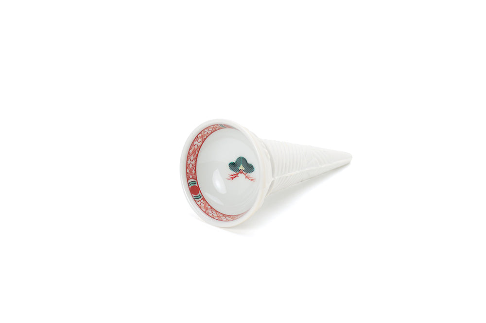 送料無料 明治～大正九谷焼 手描き松鶴紋杯台/盃台5客 完品無傷 送料