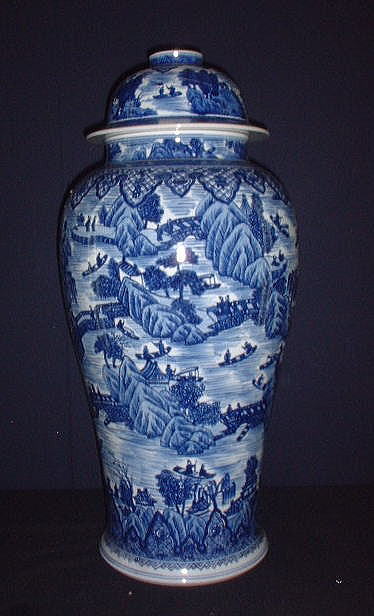 中国陶磁器 元染付 中瓶子壺 中国元明朝染付白釉