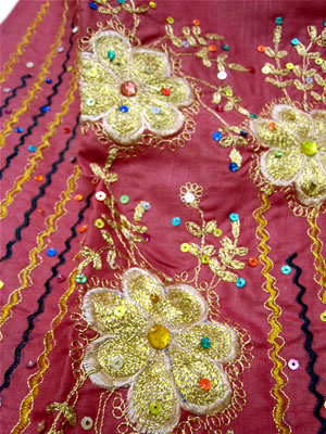 インドサリー豪華な刺繍ピンクシフォン民族衣装