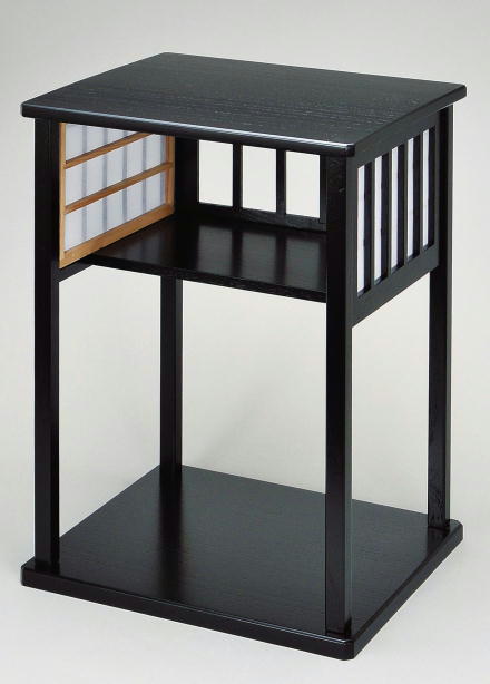 未使用 茶道具 戸塚富悦造 木製黒真塗 高麗卓 水指棚 共布