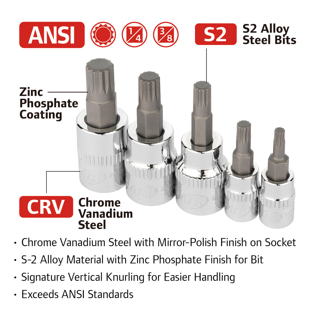 5 Piece Triple Square XZN Bit Socket Set – Ingersoll Rand Hand Tools