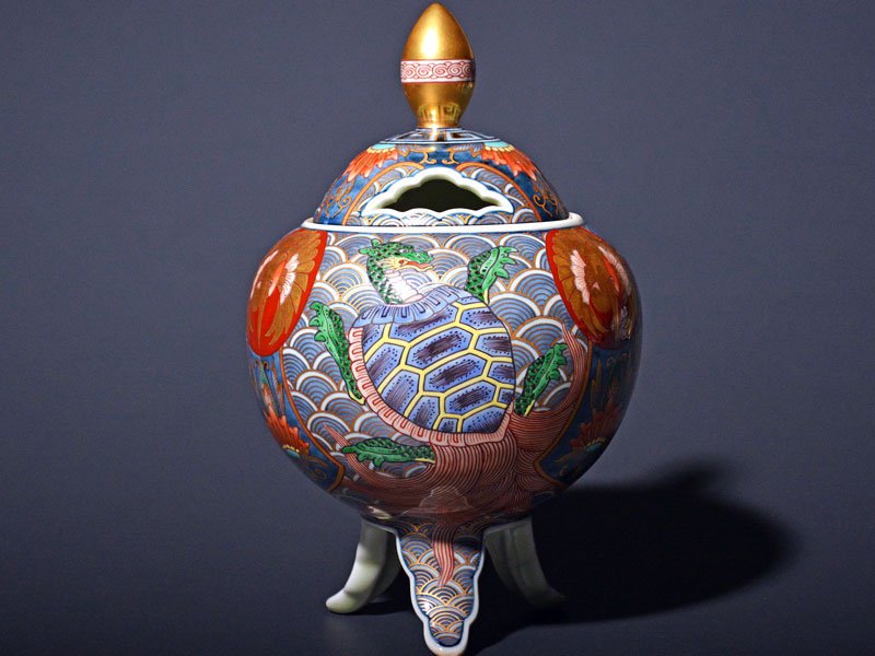 香炉・伊万里・福右衛門(作家本人作)献上手染錦 香炉・伊万里・福右