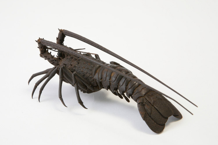 セール 【夢工房】明珍宗之作銅製海老自在共箱 148g SZ24 明珍宗之作