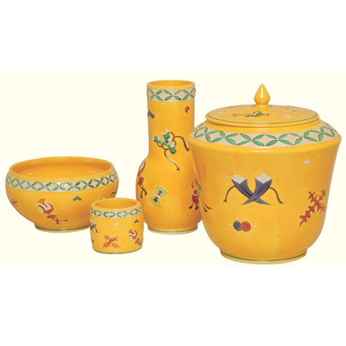 皆具 黄交趾 七宝に宝尽し【販売】-茶道具は京都しみず孔昌堂