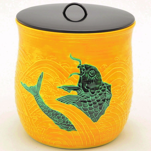 T795 蓋置 『浅黄交趾 荒磯』『平安 勝見永泉 造』 共箱 茶道具 荒磯水