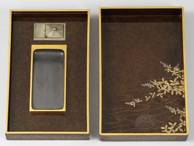 明治時代【公家屋敷の図 高蒔絵 大型 重箱切金 梨地】大重 梨地