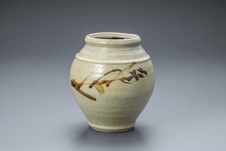 いしちゃん 濱田庄司作 益子焼 鉄釉 四方花生 共布共箱 M R8832B