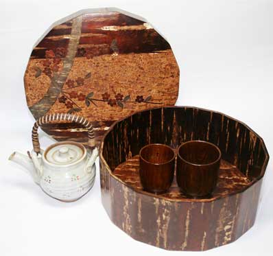 送料無料】秋田角館樺細工（桜皮細工）の茶びつ。山桜の木の皮を使った