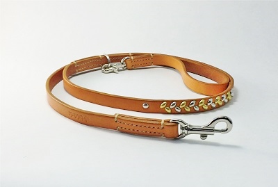 本革お揃いリード】mr009＜中型犬用＞本革キャメルブラウンスタッズ