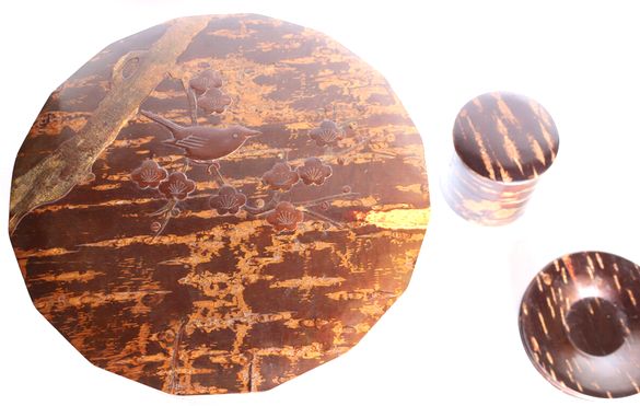 角館樺細工 桜皮十六角茶櫃・茶筒・茶托 - 骨董、古民具、古書の“芳栄堂”