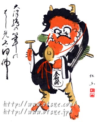 風刺画 鬼の寒念仏（俳画風）