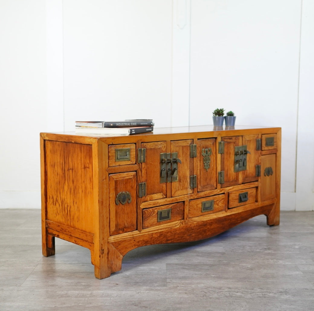 李朝風飾り棚 アンティークサイドボード ローボード キャビネット 中古