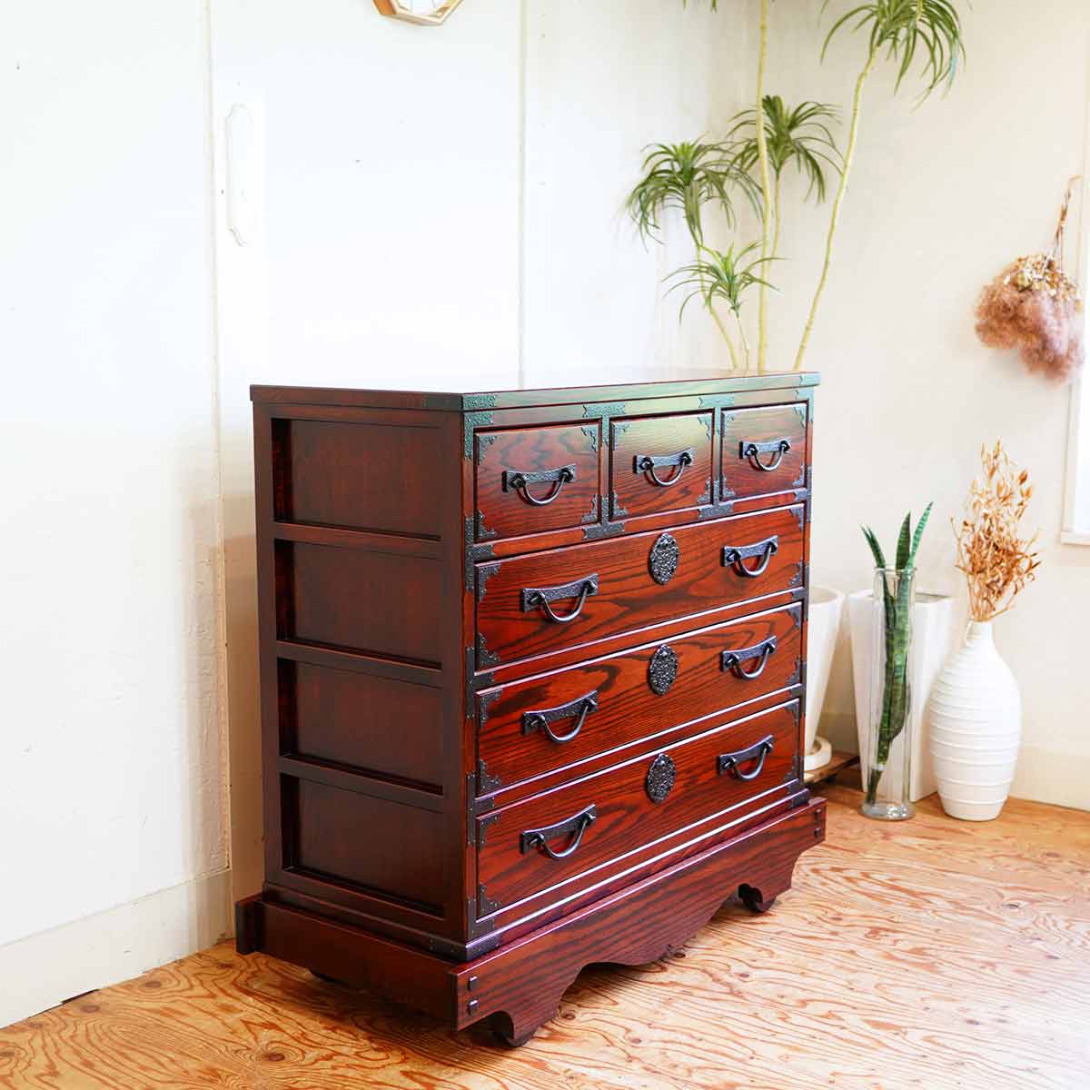 車箪笥 和家具 4段 中古 日本 伝統 渋い 工芸 鍵付き japanese