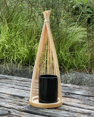 駿河竹千筋細工 花器 新雪25