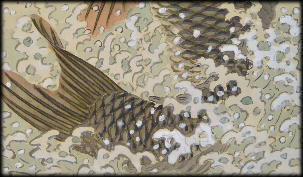 吉田董峰「鯉滝登り図」：B-2366[掛け軸]古美術谷口